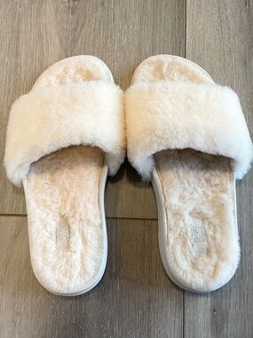 FITFLOP Furry Slide Slippers Cream Size 7